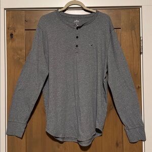 Hollister Mens Grey Henley long sleeve shirt XXL Soft casual layering Cotton